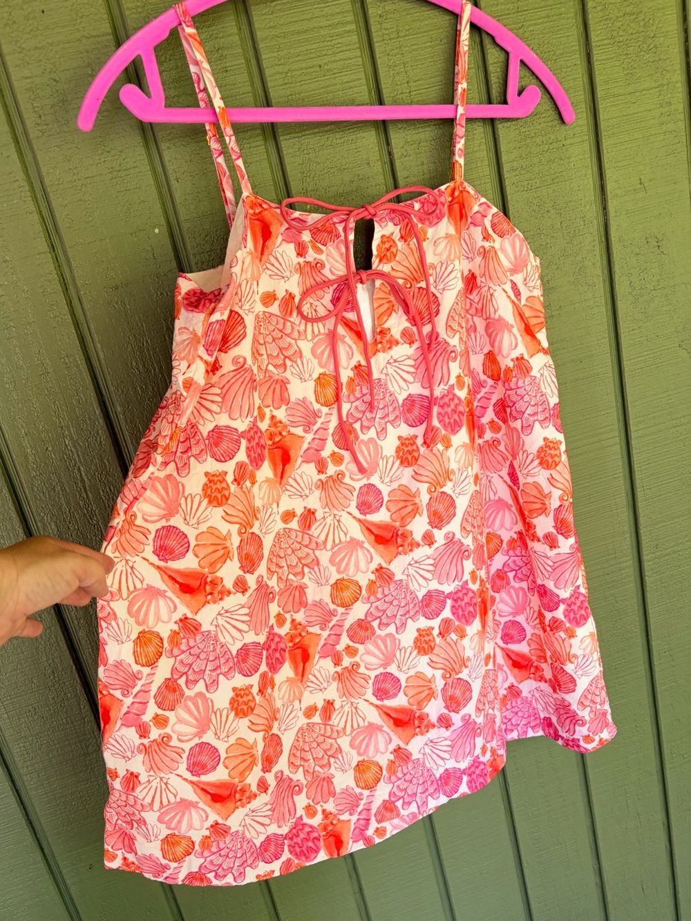 Cocolillys Pink Orange Seashell Print Cami Dress Strappy Keyhole Tie Preppy Smal
